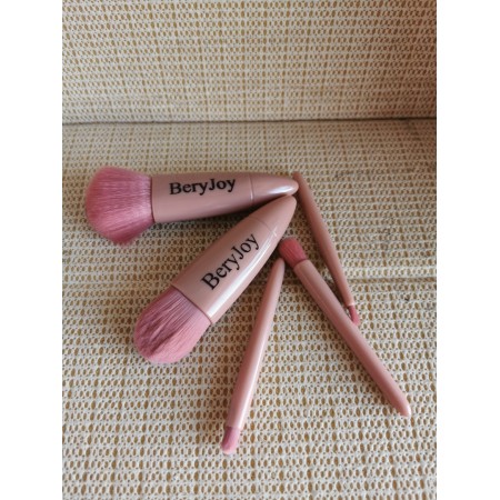 BeryJoy Natural Elegance Professional Face Makeup & Foundation Brush Set, For Face, Cheek, and Eye Makeup, Ecofriendly Makeup Brushes, Pink, Luxurious and Glamorous, 5 Piece Set